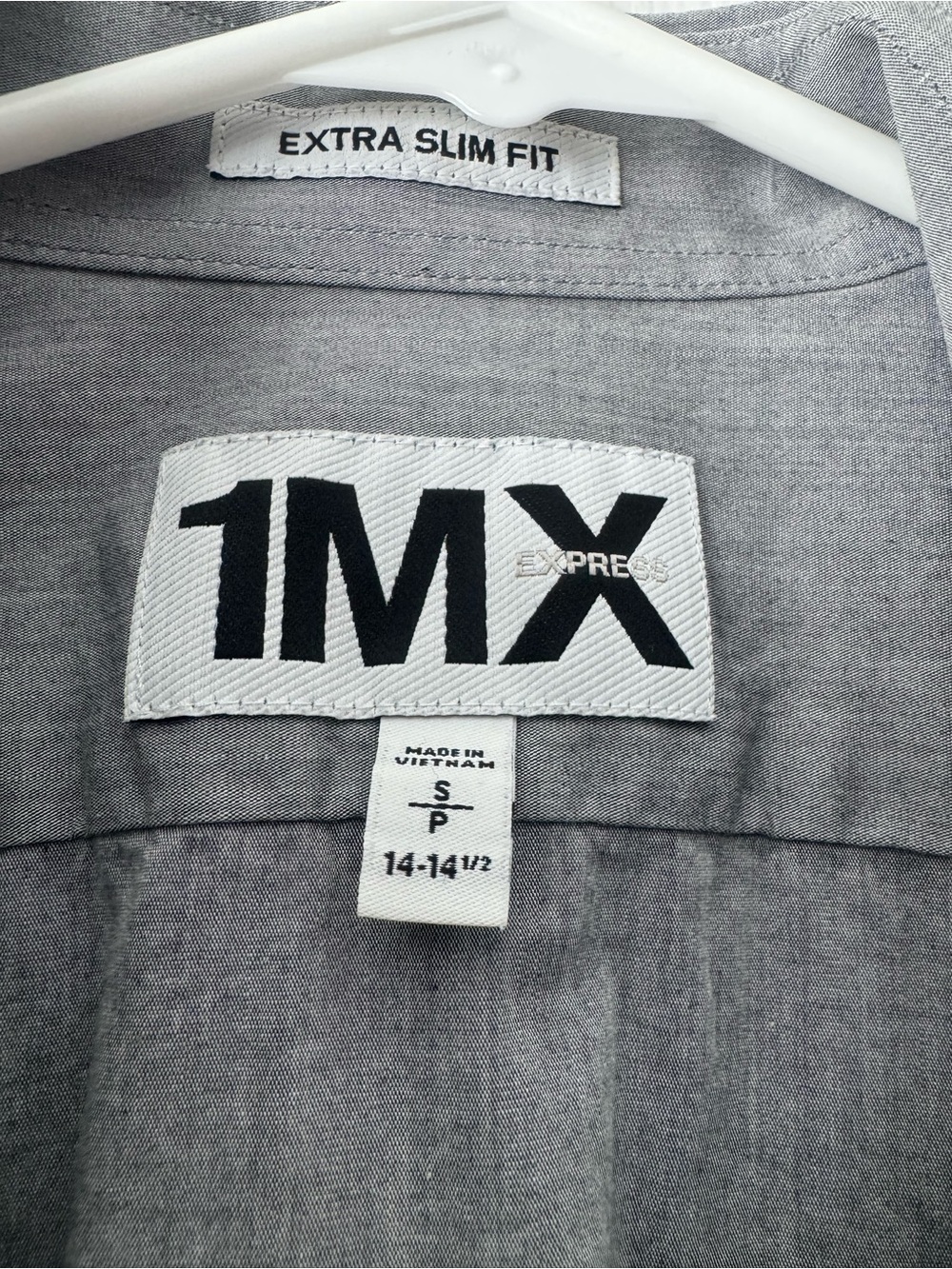 Express 1MX Grey Stretch Cotton Extra Slim Dress Shirt S - Picture 2 of 5